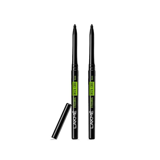 Lakmé Eyeconic Insta Cool Kajal, Black, Cooling Kohl Liner With Cucumber, Twist Up Pencil - Waterproof, Smudge Proof & Long Lasting Eye Makeup, Glossy, 0.35 G (Pack Of 2)