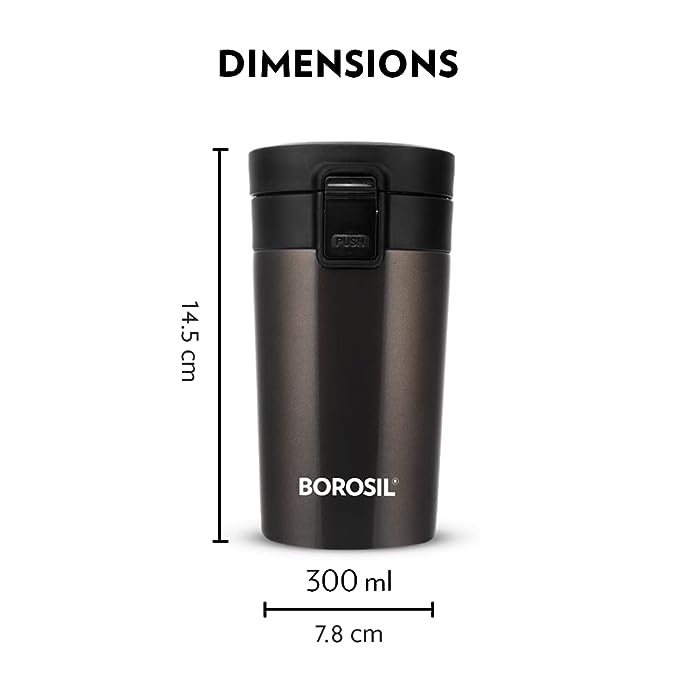 Borosil - Vacuum Insulated Hydra Coffeemate Stainless Steel Travel Mug - Spill Proof - hot and Cold