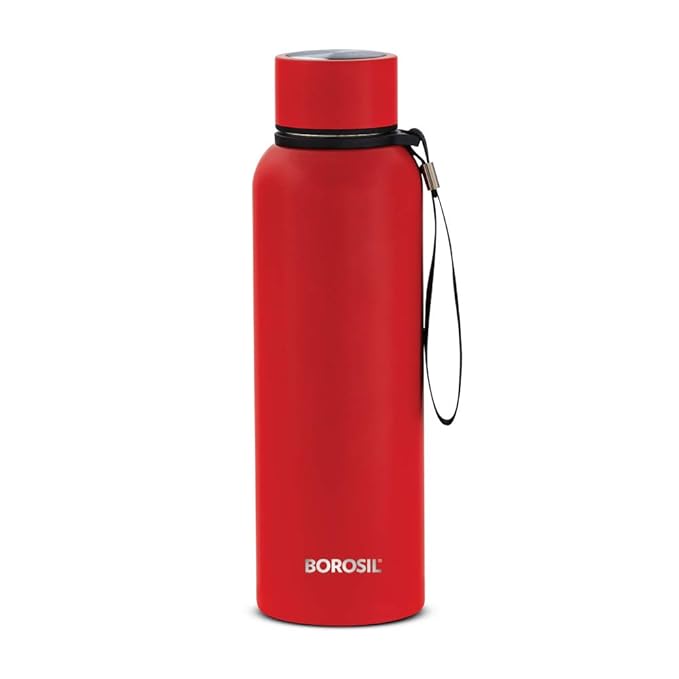 Borosil Hydra Trek Water Bottle, Stainless Steel Water Bottles, Vacuum Insulated Flask Bottles, 700 ml, Black (Black)