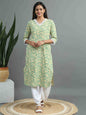 Green Leafy Printed Kurta (Beige printed floral kurta)