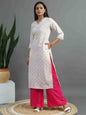 White and Magenta Printed Kurta