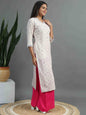 White and Magenta Printed Kurta