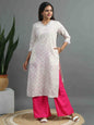 White and Magenta Printed Kurta