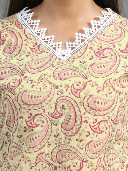 Beige Printed Floral Kurta