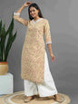 Beige Printed Floral Kurta