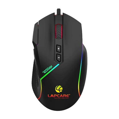 LAPCARE Champ LGM-108 Gaming Mouse, 8 Buttons, 6 Customizable DPI Levels upto 7200 DPI, 7 Circular & Breathing LED Light, Wired Mouse (Black)