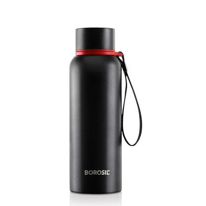 Borosil Hydra Trek Water Bottle, Stainless Steel Water Bottles, Vacuum Insulated Flask Bottles, 700 ml, Black (Black)