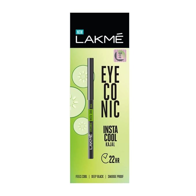 Lakmé Eyeconic Insta Cool Kajal, Black, Cooling Kohl Liner With Cucumber, Twist Up Pencil - Waterproof, Smudge Proof & Long Lasting Eye Makeup, Glossy, 0.35 G (Pack Of 2)