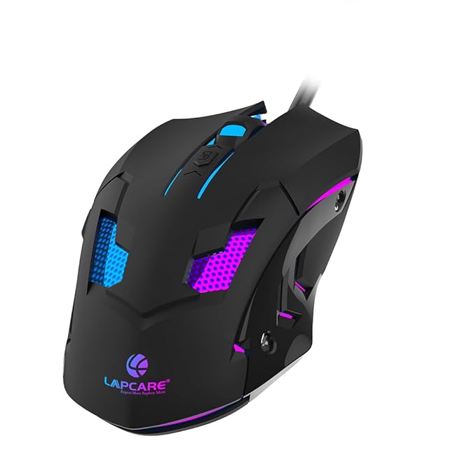 LAPCARE Champ LGM-100 Gaming Mouse, 6 Buttons, 4 Adjustable DPI Levels Upto 3600 DPI, 5 Circular & Breathing LED Light, Wired Mouse (Black)