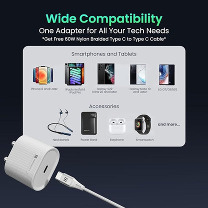 Portronics Adapto 33G 33W GaN Type C PD Port Fast Wall Charger(White)