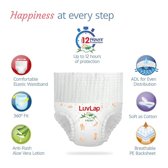 LuvLap Pant Style Baby Diapers, Small (S), 78 Count, For babies of Upto 4-8Kg with Aloe Vera Lotion for rash protection, with upto 12hr protection, Diapers