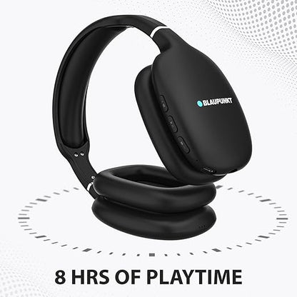 Blaupunkt BH31 Bluetooth Wireless Over Ear Headphones I 40MM Drivers I HD Sound I Soft PU Headband I Media & Volume Control with Built in Mic I TurboVolt Fast Charging I AUX Port (Black