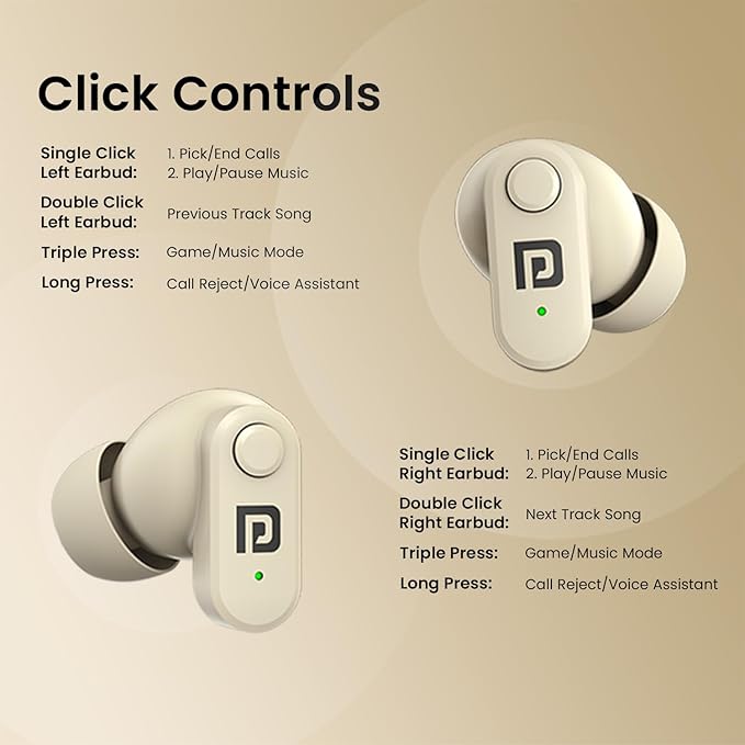 Portronics Harmonics Twins S16 in Ear Wireless TWS Earbuds with 24 Hrs Playtime, (Beige)