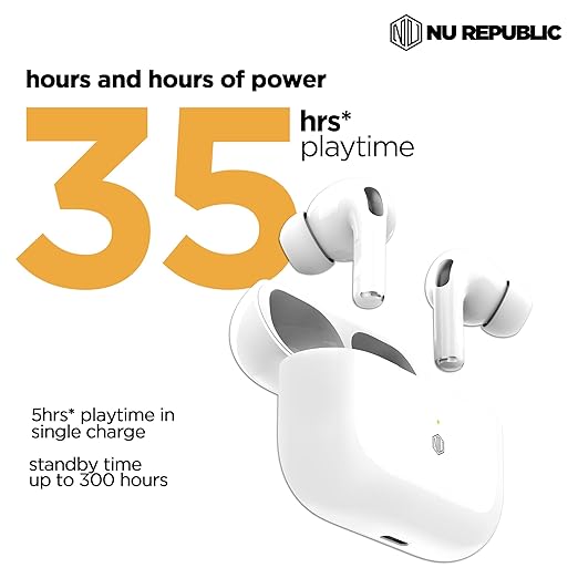 Nu Republic Urban 2 with X-Bass Technology, 35 hrs Playtime, ENC Mics, Hall Sensor Function Bluetooth Headset  (White, True Wireless)