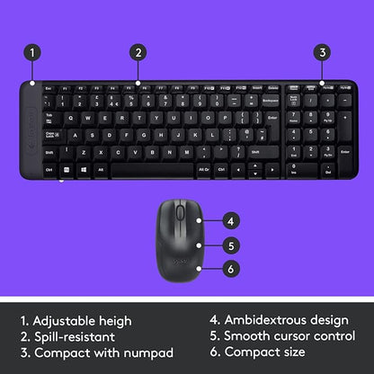 Logitech MK215 Wireless Keyboard and Mouse Combo, 2.4 GHz Wireless, 3 Years Warranty, Compact Design, 2-Year Battery Life(Keyboard),5 Month Battery Life(Mouse) PC/Laptop- Black