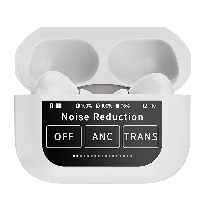 HAMMER Screen TWS, ANC (32dB), Smart Touch Display True Wireless Buds, Type-C Fast Charging, Bv5.4, Find My Earbuds, 4 Mics ENC for Clear Calling, Transparency Mode, EQ Mode (White)