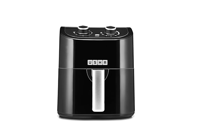 Usha iChef Air Fryer 4.5L, Analog, 10 in 1 Functions:   Air frying, Baking, Roasting, Grilling, Thawing, Slow cooking, Barbeque, Braising, Toasting and Air drying |Turbo Air Circulation|Oil Free Cooking (Black)