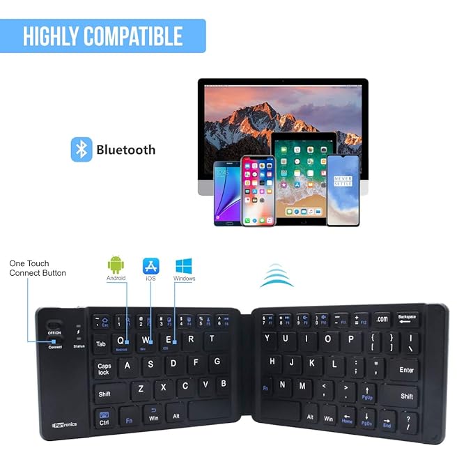 Portronics Chicklet Foldable QWERTY Keyboard, Mini Pocket Sized, Black