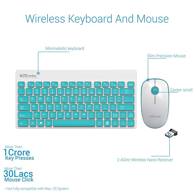 Portronics Key2-A Combo of Multimedia Wireless Keyboard & Mouse, Compact Light-Weight for PCs, Laptops and Smart TV, White