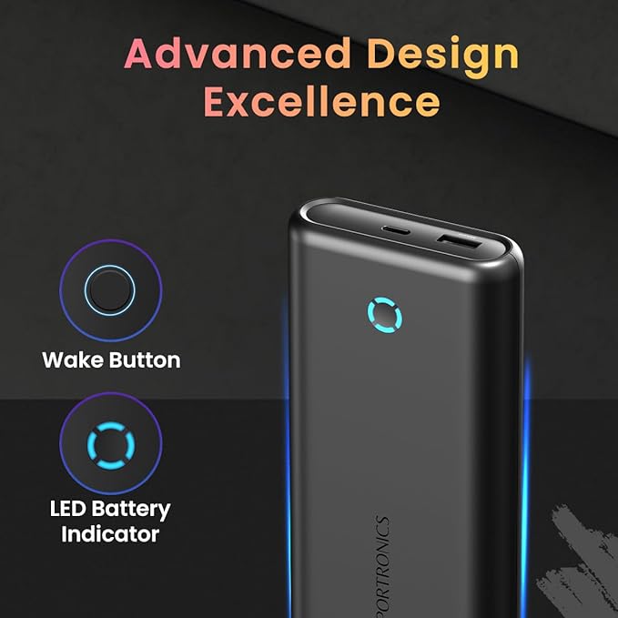 Portronics PowerPod 20K Advanced 20000 mAh Power Bank with 22.5W Max Output, Fast Charging Power Bank with 22.5W Mach USB-A & 20W Type C PD Output,Type C Input (Black)