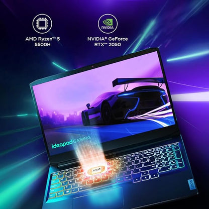 Lenovo IdeaPad Gaming 3 Laptop AMD Ryzen 5 5500H 15.6" (39.62cm) FHD IPS 300nits 144Hz (8GB/512GB SSD/Win 11/NVIDIA RTX 2050 4GB/Alexa/3 Month Game Pass/Shadow Black/2.32Kg), 82K20289IN