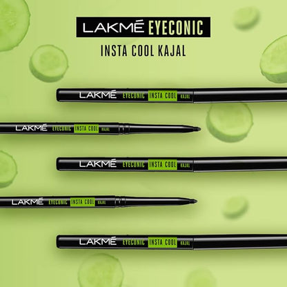 Lakmé Eyeconic Insta Cool Kajal, Black, Cooling Kohl Liner With Cucumber, Twist Up Pencil - Waterproof, Smudge Proof & Long Lasting Eye Makeup, Glossy, 0.35 G (Pack Of 2)