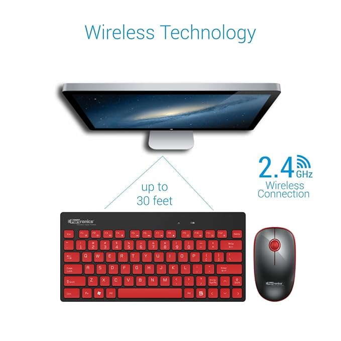 Portronics Key2 Combo Wireless Keyboard and Mouse Set, with 2.4 GHz USB Receiver, Silent Keystrokes, 1200 DPI Optical Tracking, Compact Design, Multimedia Keys for PC, Laptop & USB Supported Devices (Black and Red)