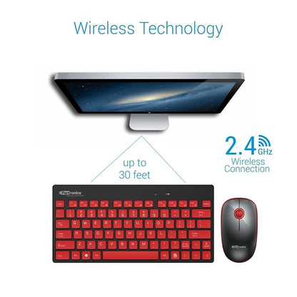 Portronics Key2 Combo Wireless Keyboard and Mouse Set, with 2.4 GHz USB Receiver, Silent Keystrokes, 1200 DPI Optical Tracking, Compact Design, Multimedia Keys for PC, Laptop & USB Supported Devices (Black and Red)