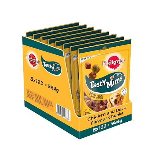 Pedigree Tasty Minis Cubes Adult Dog Treat, Chicken & Duck Flavour Chunks - 130 g Pack (pack of 8)