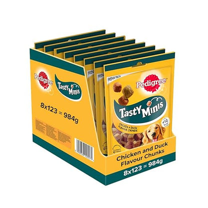 Pedigree Tasty Minis Cubes Adult Dog Treat, Chicken & Duck Flavour Chunks - 130 g Pack (pack of 8)