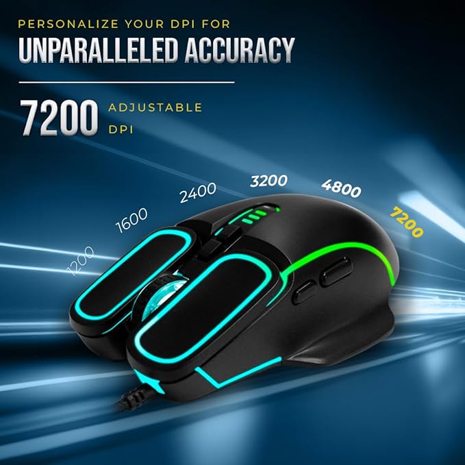 LAPCARE Champ VOYAGER 7200 DPI Optical Sensor Gaming Mouse with Dazzling RGB Light | Marco 7G Keys | 5m Clicks | ABS Material | Rubber Oil + Laser Carving (LGM 201)