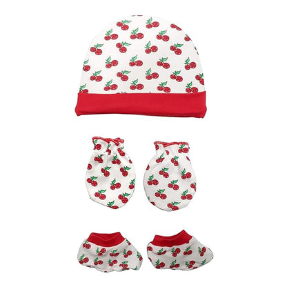 LuvLap 100% Cotton Baby Caps, Mittens and Booties Combo Set for 0-6 Months - Pack of 2 (Assorted)