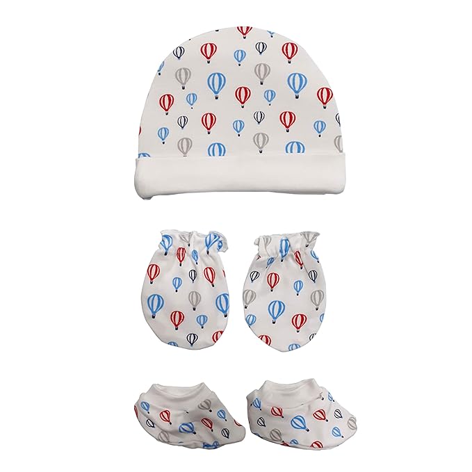 LuvLap 100% Cotton Baby Caps, Mittens and Booties Combo Set for 0-6 Months - Pack of 2 (Assorted)