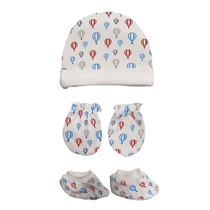 LuvLap 100% Cotton Baby Caps, Mittens and Booties Combo Set for 0-6 Months - Pack of 2 (Assorted)