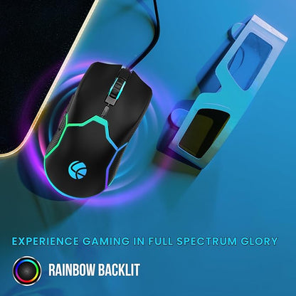 LAPCARE Champ Razor 3600 DPI Optical Sensor Gaming Mouse with Rainbow Light | Marco 6G Keys | 5m Clicks | ABS Material | Optical Sensor| Rubber Oil + Laser Carving (LGM 204)