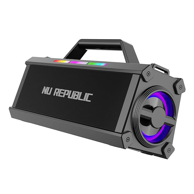 NU Republic Sonicpop 1200 with 60W Stereo Party Speaker with Vibrant LEDs, Multi Equaliser Modes, Multi Compatibility Modes, 18 Hrs Playtime, Bluetooth TWS Feature, Powerful 3x Dynamic Drivers (Black)