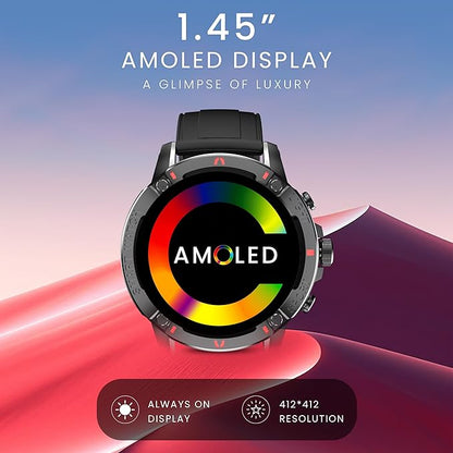 HAMMER Luxor 1.45" AMOLED Display Round Dial Smart Watch with BT Calling, 100+ Sports Modes, Always on Display, Health Tracking, Music Control (Gold)