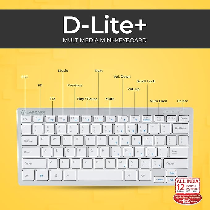 Lapcare D-Lite Plus Wired Mini Keyboard with Chocolate Keys (Silver)