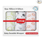 LuvLap 100% Cotton Muslin Baby Swaddle Set, Pack of 3, Size-120cm x 100cm (47"x39"), Animals Printed on white, 0-18 Month+, Printed Mulmul Muslin Swaddle Wrap for New Born Baby