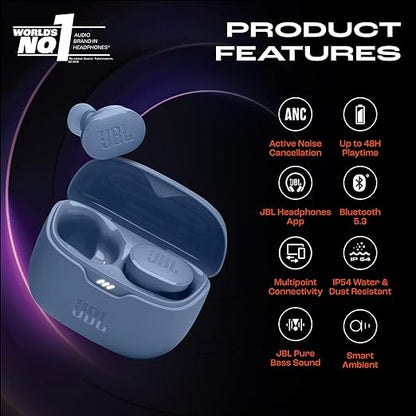 JBL Tune Buds in Ear Wireless TWS Earbuds with Mic, ANC Earbuds, Customized Extra Bass with Headphones App,