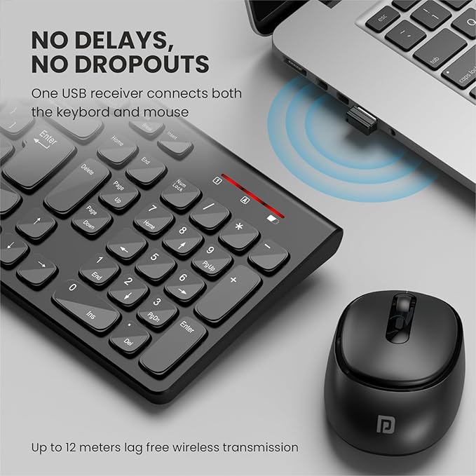 Portronics Key2-A Combo of Multimedia Wireless Keyboard & Mouse, Compact Light-Weight for PCs, Laptops and Smart TV, All Black