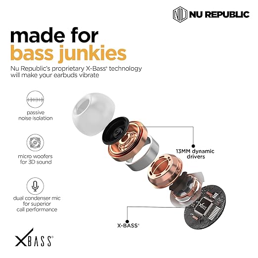 Nu Republic Urban 2 with X-Bass Technology, 35 hrs Playtime, ENC Mics, Hall Sensor Function Bluetooth Headset  (White, True Wireless)