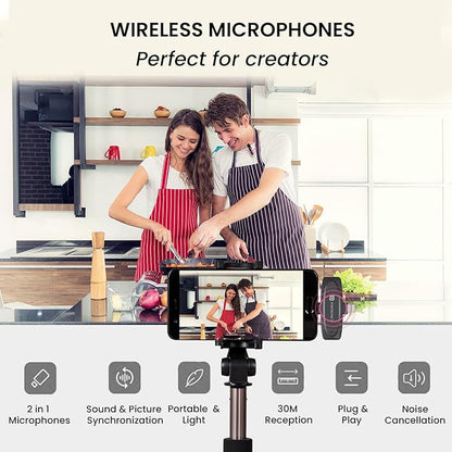 Portronics Vlogmate Dual Mic Omnidirectional Wireless Microphone with Type C & 8 Pin Receiver