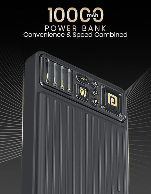 Portronics Luxcell Bind Mini 10k 10000mAh Powerbank with 22.5W Fast Charging, in-Built Type C PD(Input & Output) /8 Pin Cable, LED Indicator, USB-A Mach Output, Compatible with Smartphones,Tablets