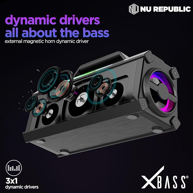 NU Republic Sonicpop 1200 with 60W Stereo Party Speaker with Vibrant LEDs, Multi Equaliser Modes, Multi Compatibility Modes, 18 Hrs Playtime, Bluetooth TWS Feature, Powerful 3x Dynamic Drivers (Black)