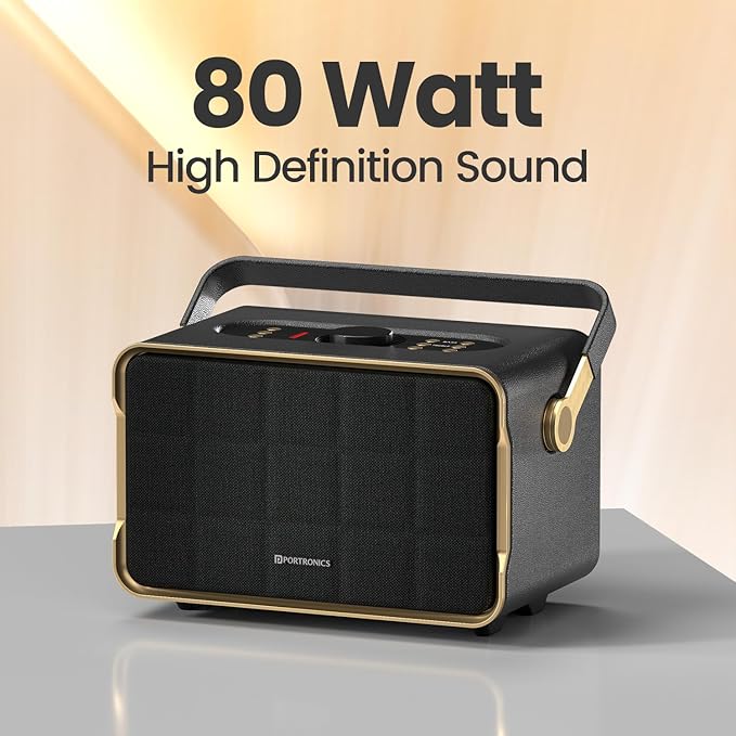 Portronics Harmony 80W Premium Portable HD Sound Speaker, Upto 6 Hours Playtime, 2.1 Channel, Bass Boost Technology, Bass/Treble Adjustment, Bluetooth Connectivity, Aux in, USB in, Bass Radiator