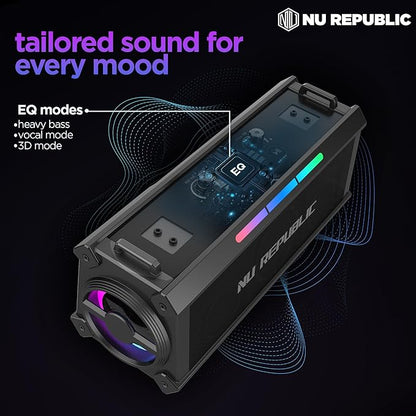 NU Republic Sonicpop 1200 with 60W Stereo Party Speaker with Vibrant LEDs, Multi Equaliser Modes, Multi Compatibility Modes, 18 Hrs Playtime, Bluetooth TWS Feature, Powerful 3x Dynamic Drivers (Black)