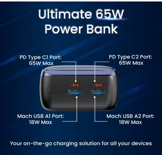 Portronics Ampbox 27K 65W 27000 mAh 4-in-1 Fast Charging Power Bank with 2 Type C PD Output Ports excluding GST)