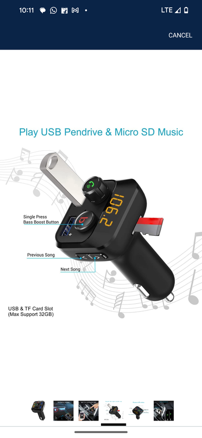 Portronics AUTO 10 POR-320, Bluetooth - FM Transmitter in-Car