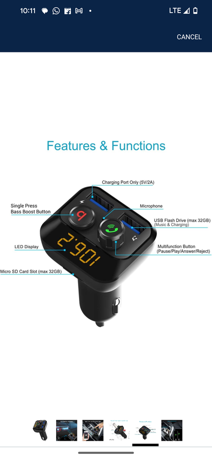 Portronics AUTO 10 POR-320, Bluetooth - FM Transmitter in-Car